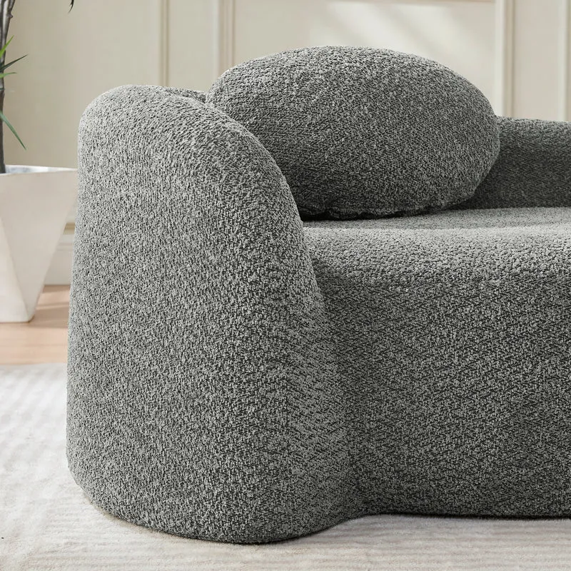 Méridienne canapé en tissu teddy gris foncé, design arrondi et minimaliste ITALIAN FABRIC PRIME