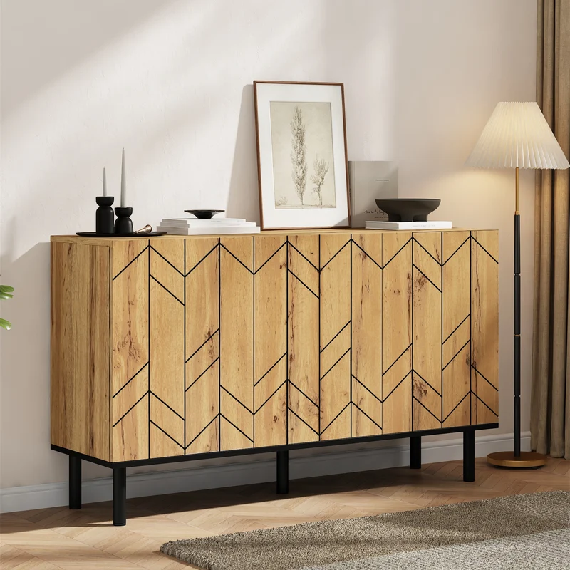 Buffet effet bois design chevron 3 portes battantes 120x35x70cm ITALIAN SCREEN