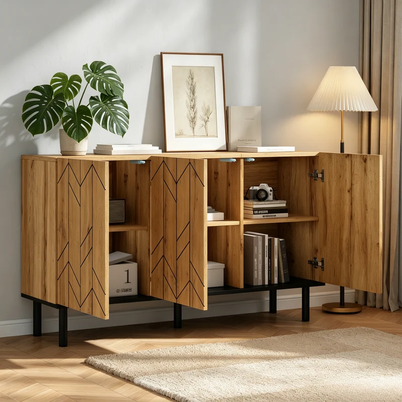 Buffet effet bois design chevron 3 portes battantes 120x35x70cm ITALIAN SCREEN