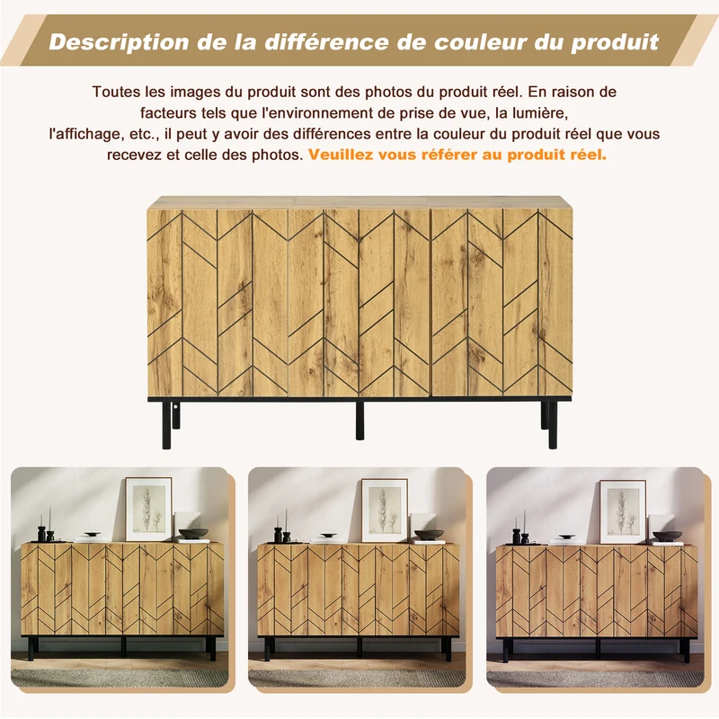 Buffet effet bois design chevron 3 portes battantes 120x35x70cm ITALIAN SCREEN