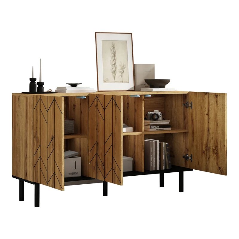 Buffet effet bois design chevron 3 portes battantes 120x35x70cm ITALIAN SCREEN