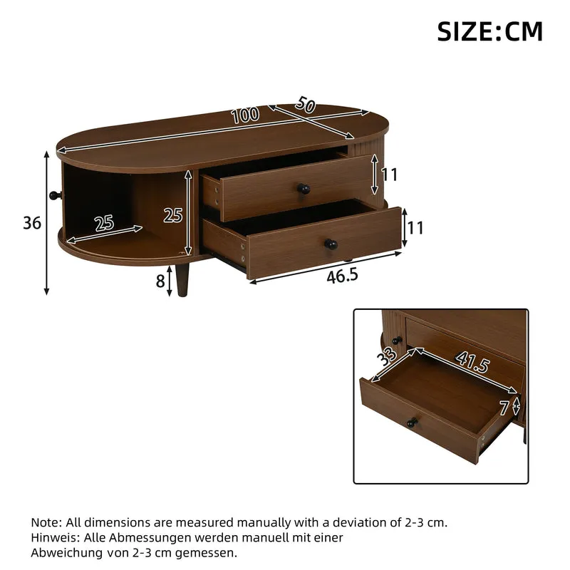 Table basse effet noyer avec portes coulissantes et tiroirs 100x50x36cm LAMP LITE