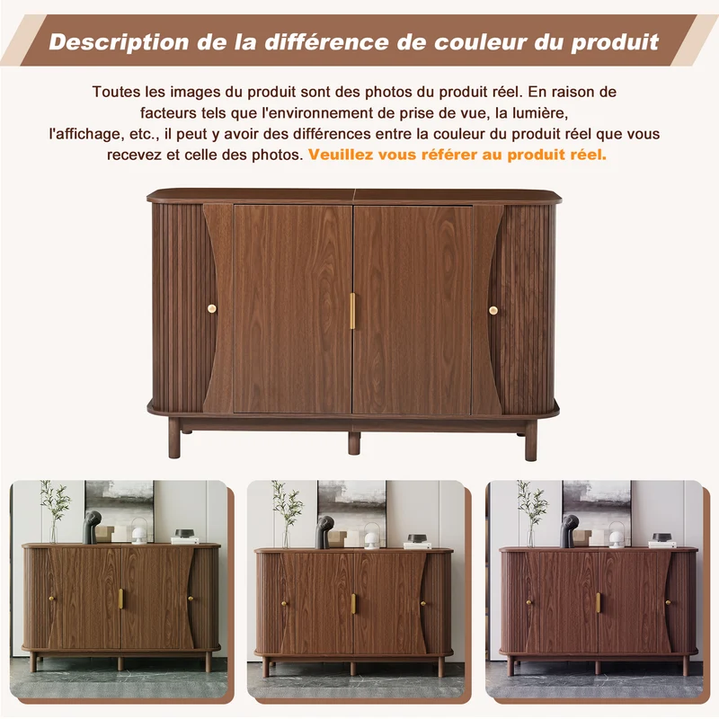 Buffet effet noyer 2 portes battantes et 2 portes coulissantes à lames verticales IRON TABLE