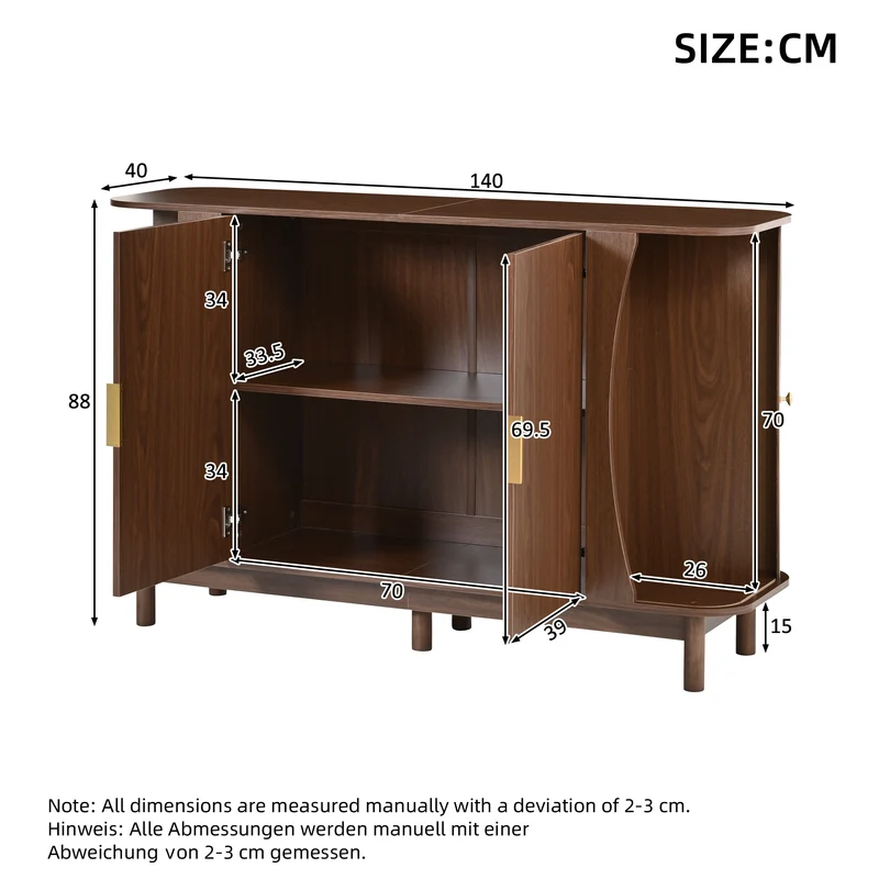 Buffet effet noyer 2 portes battantes et 2 portes coulissantes à lames verticales IRON TABLE