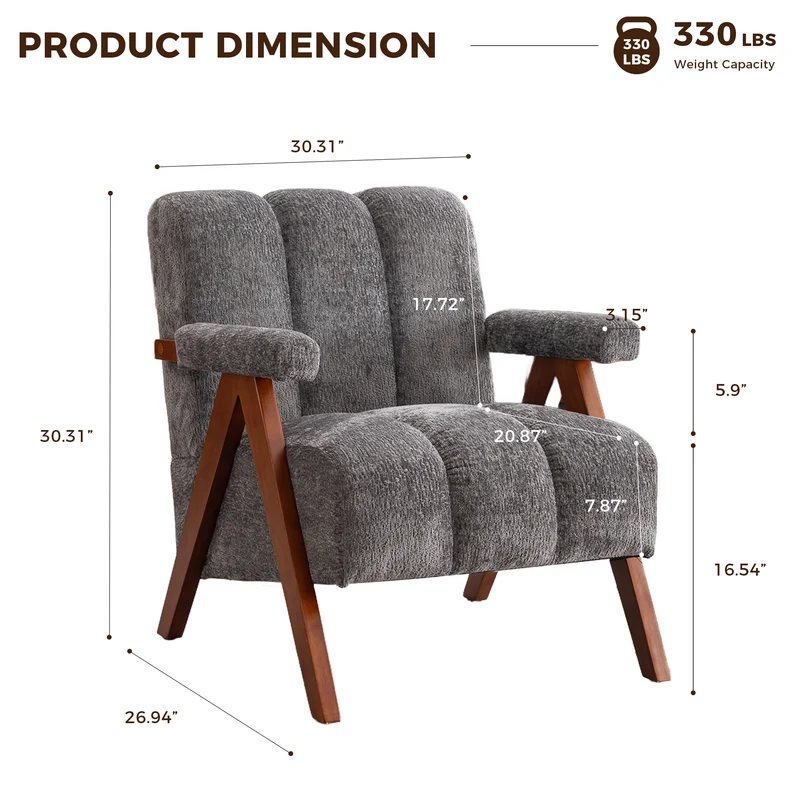 Fauteuil rétro en tissu bouclé gris avec pieds en chêne massif ITALIAN VANITY