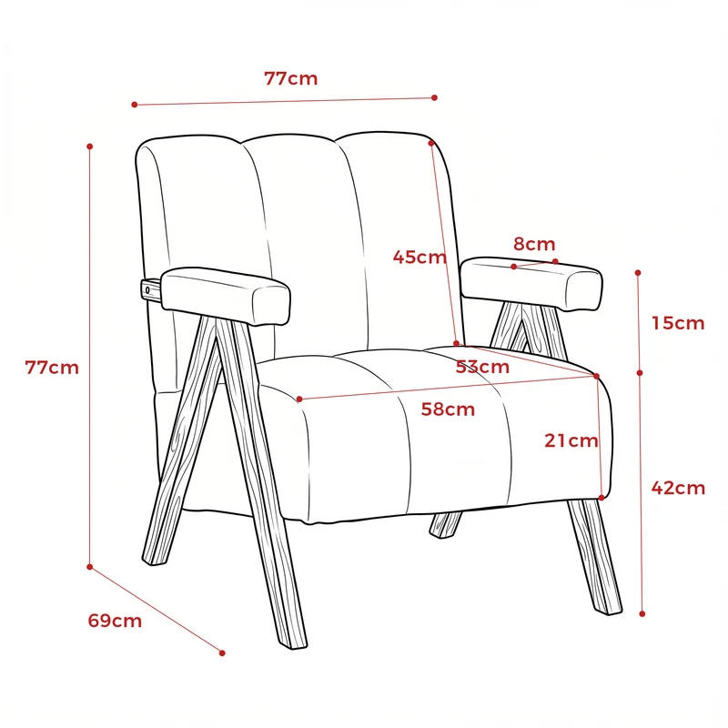 Fauteuil rétro en tissu bouclé beige avec pieds en chêne massif ITALIAN TABLE