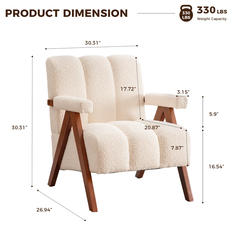 Fauteuil rétro en tissu bouclé beige avec pieds en chêne massif ITALIAN TABLE