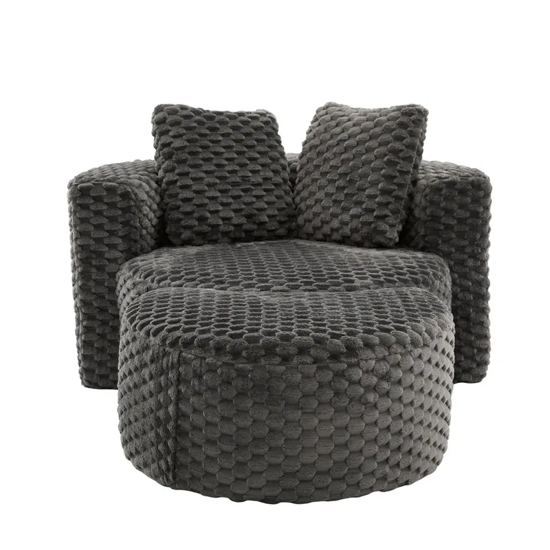 Fauteuil géant gris foncé en fausse fourrure avec pouf assorti en demi-lune FLOATING IRON MAX