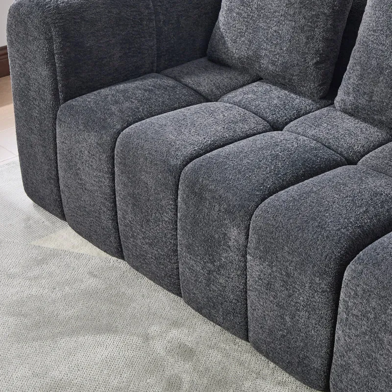 Canapé 4 places en velours gris foncé avec coussins tissu résistant et anti-taches FLOATING FABRIC LINE