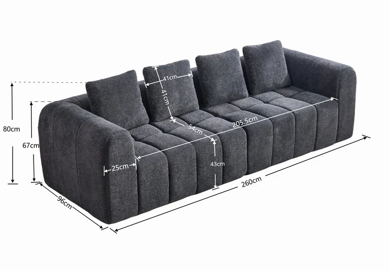 Canapé 4 places en velours gris foncé avec coussins tissu résistant et anti-taches FLOATING FABRIC LINE
