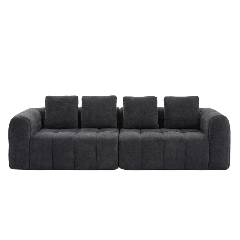 Canapé 4 places en velours gris foncé avec coussins tissu résistant et anti-taches FLOATING FABRIC LINE