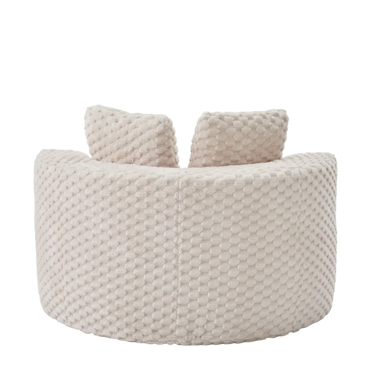 Fauteuil géant beige en fausse fourrure avec pouf assorti en demi-lune FLOATING GOLD PLUS