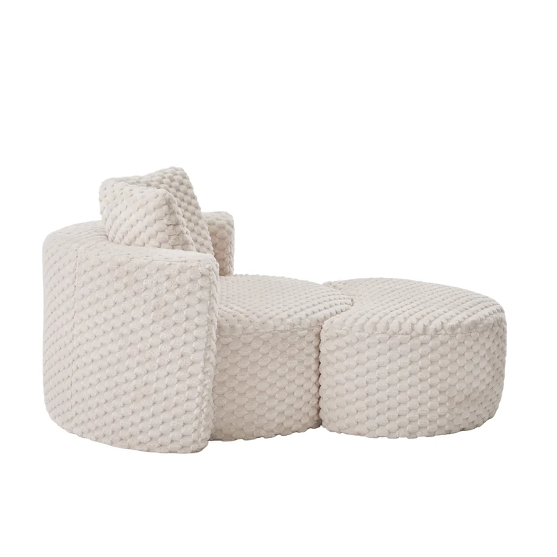 Fauteuil géant beige en fausse fourrure avec pouf assorti en demi-lune FLOATING GOLD PLUS