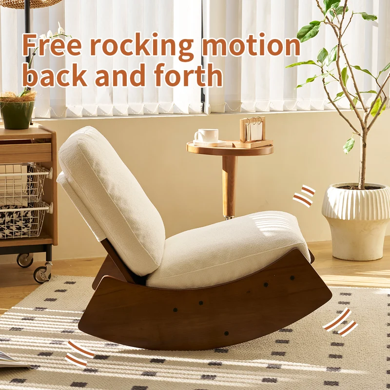 Fauteuil à bascule rétro en corduroy beige, cadre en bois massif, nursery 90x61,5x71,9cm FLOATING LEATHER MAX