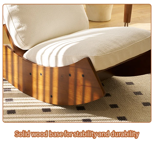 Fauteuil à bascule rétro en corduroy beige, cadre en bois massif, nursery 90x61,5x71,9cm FLOATING LEATHER MAX