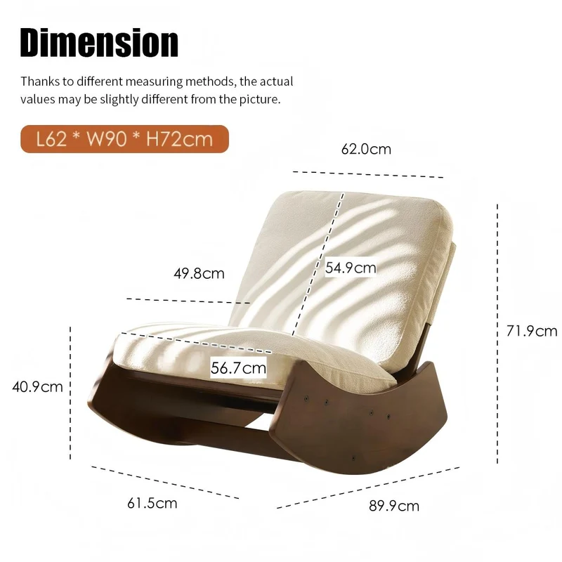 Fauteuil à bascule rétro en corduroy beige, cadre en bois massif, nursery 90x61,5x71,9cm FLOATING LEATHER MAX