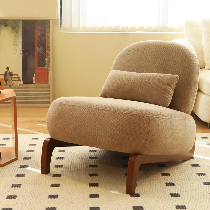 Fauteuil moderne camel revêtement en velours camel et pieds en bois massif FLEX STONE LINE