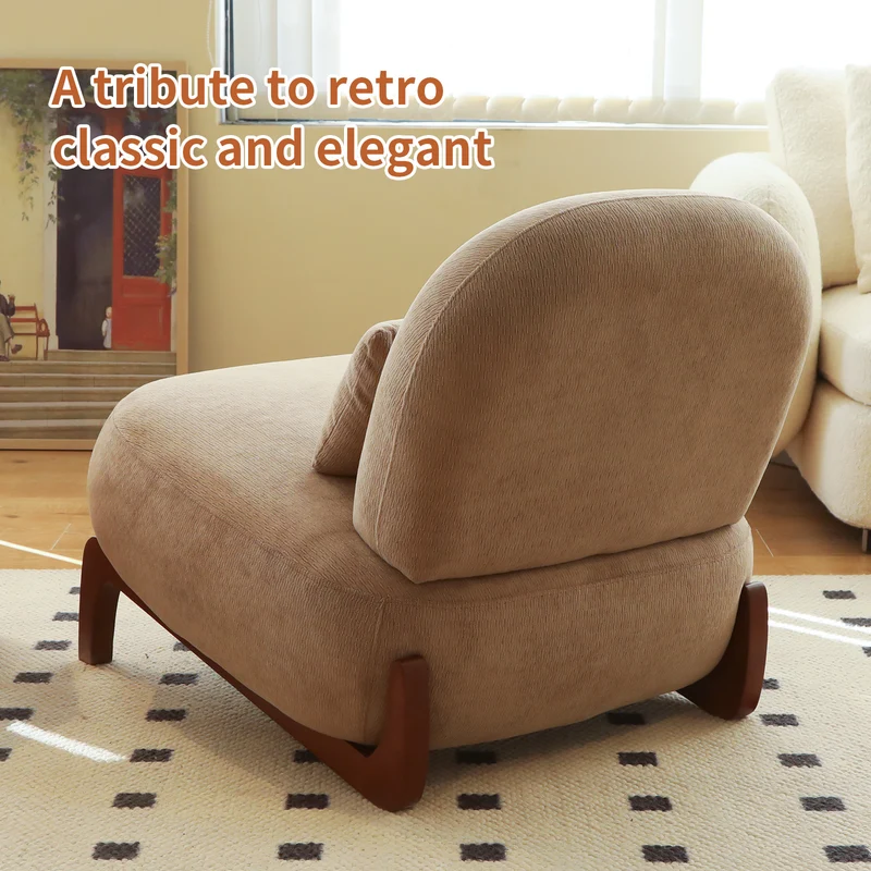 Fauteuil moderne camel revêtement en velours camel et pieds en bois massif FLEX STONE LINE