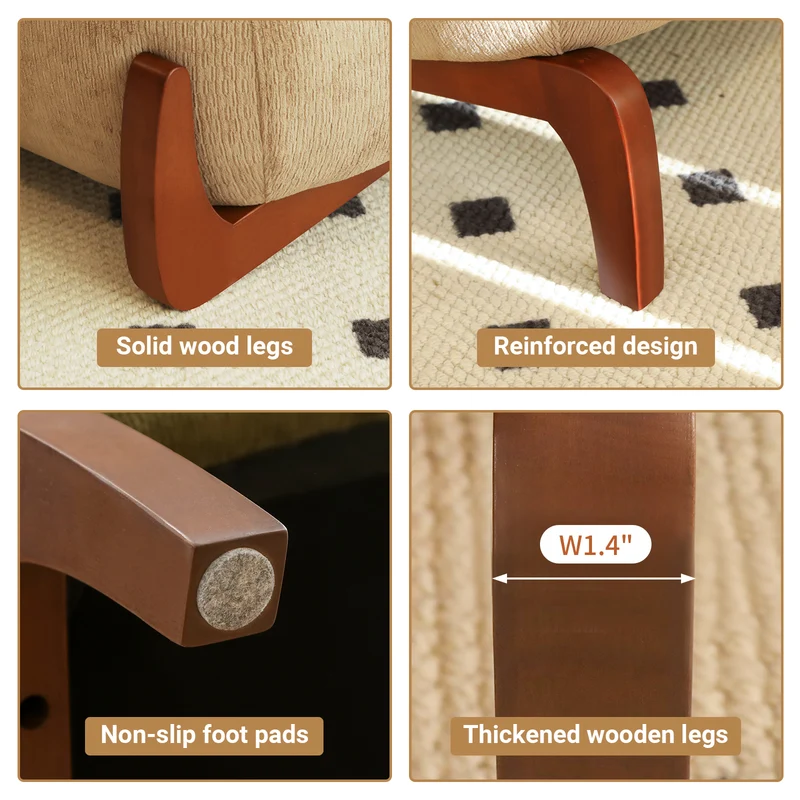Fauteuil moderne camel revêtement en velours camel et pieds en bois massif FLEX STONE LINE