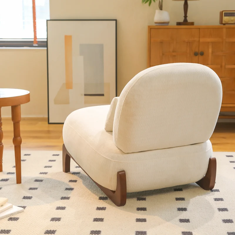 Fauteuil moderne blanc revêtement en tissu doux et pieds en bois massif FLOATING CHERRY LINE