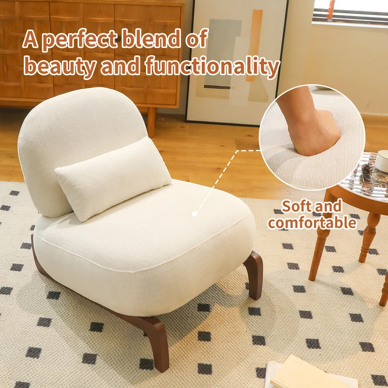 Fauteuil moderne blanc revêtement en tissu doux et pieds en bois massif FLOATING CHERRY LINE