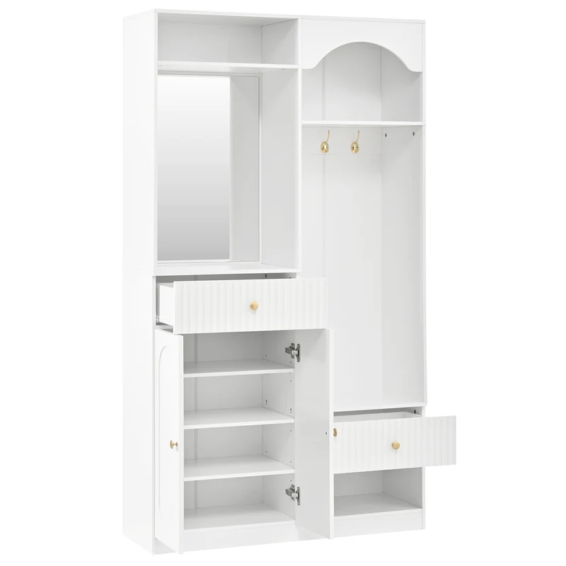 Vestiaires à l'entrée blanc avec miroir et éclairage LED accent doré ELEGANT WALNUT ONE