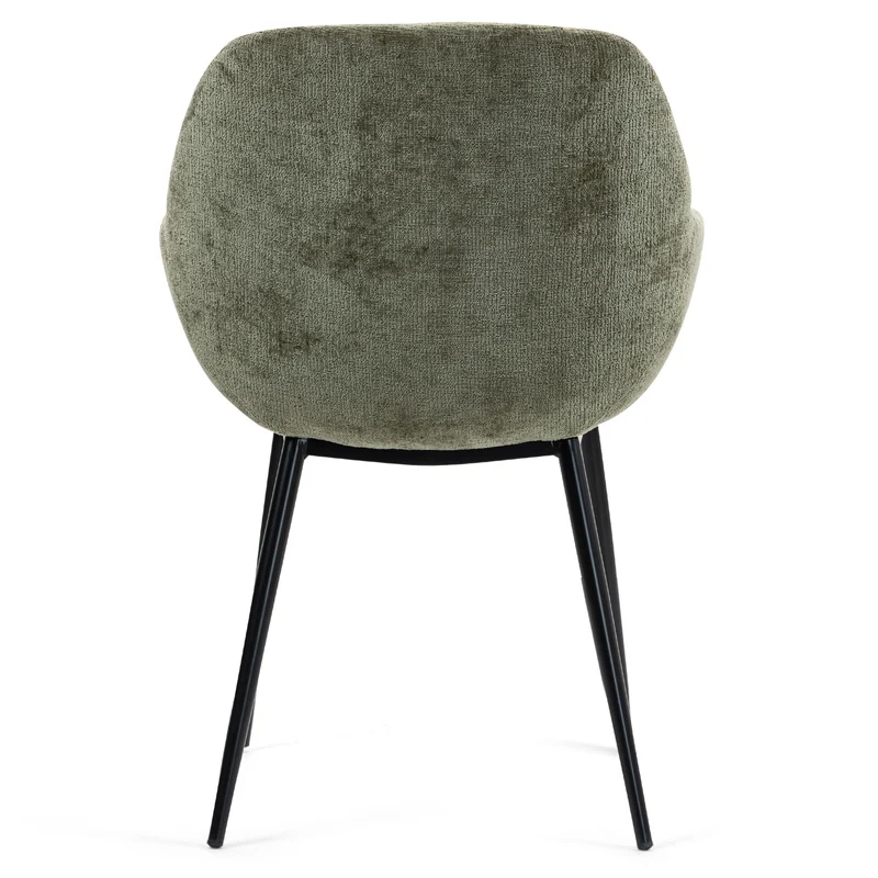 Chaise repas avec accoudoirs tissu chenille kaki pied métal