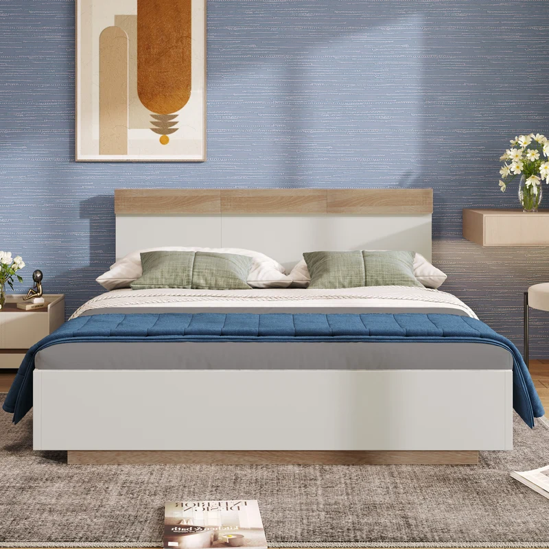 Lit double 140x200 cm bois chêne Sonoma/Blanc avec tête de lit flottante, sommier inclus, style moderne