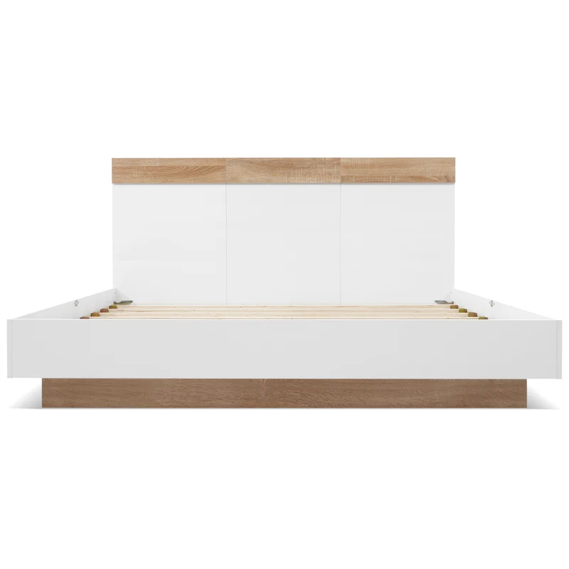 Lit double 140x200 cm bois chêne Sonoma/Blanc avec tête de lit flottante, sommier inclus, style moderne
