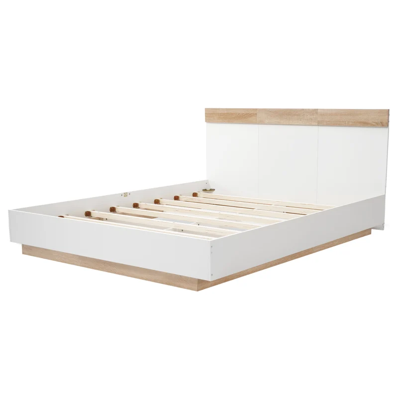 Lit double 140x200 cm bois chêne Sonoma/Blanc avec tête de lit flottante, sommier inclus, style moderne