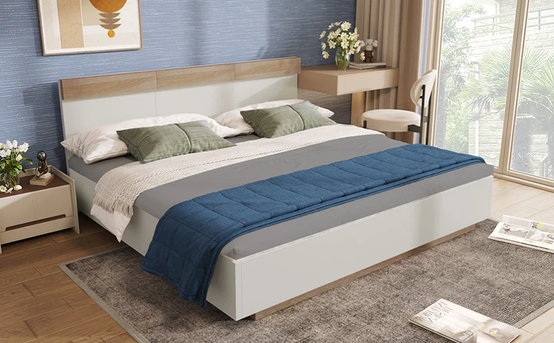 Lit double 140x200 cm bois chêne Sonoma/Blanc avec tête de lit flottante, sommier inclus, style moderne