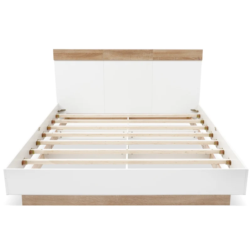Lit double 140x200 cm bois chêne Sonoma/Blanc avec tête de lit flottante, sommier inclus, style moderne