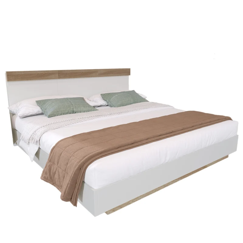 Lit double 140x200 cm bois chêne Sonoma/Blanc avec tête de lit flottante, sommier inclus, style moderne