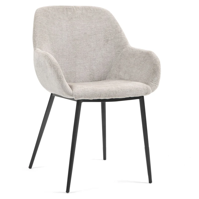 Chaise repas avec accoudoirs tissu chenille taupe pied métal