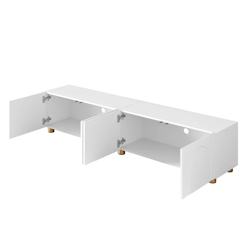 Meuble TV blanc design arche 4 portes pieds dorés 180x35x40cm FABRIC VANITY