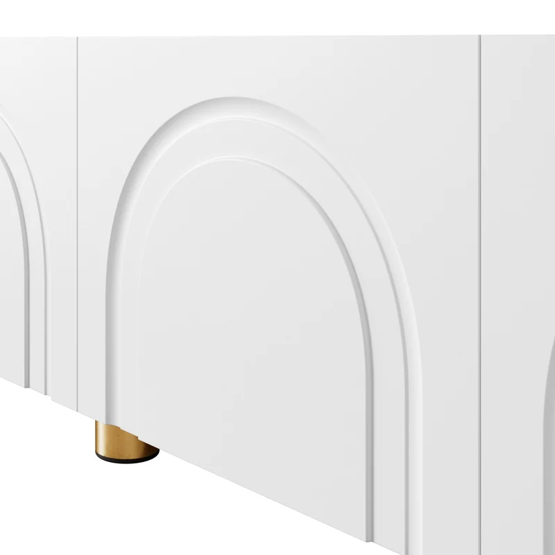 Meuble TV blanc design arche 4 portes pieds dorés 180x35x40cm FABRIC VANITY