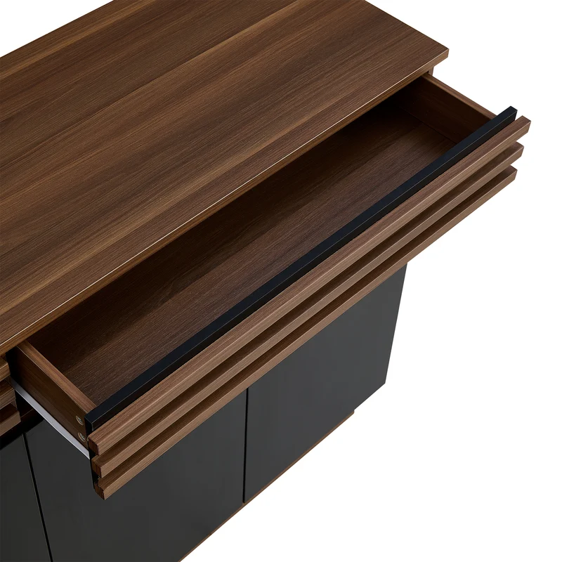 Buffet effet noyer et 4 portes noires 150x40x85 cm CLASSICBASKETHOME