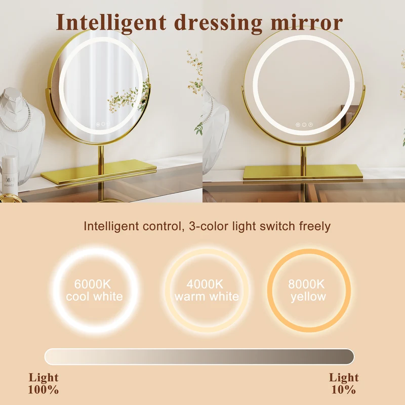 Coiffeuse blanche moderne extensible design ondulé avec plateau en verre, miroir LED 90-160cm CLASSICARMOIRE