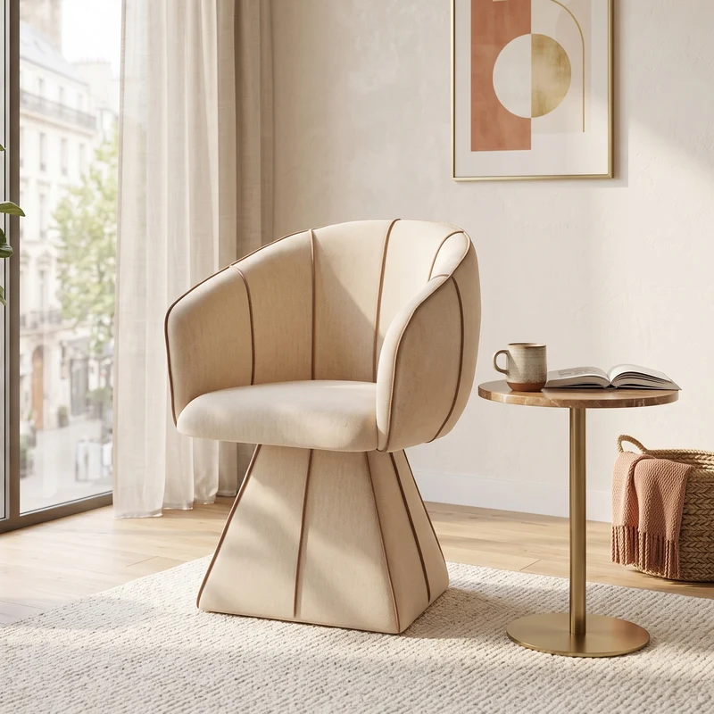 Fauteuil pivotant 360° en chenille beige clair dossier haut 56x54x74,5cm FLEX CONCRETE STYLE