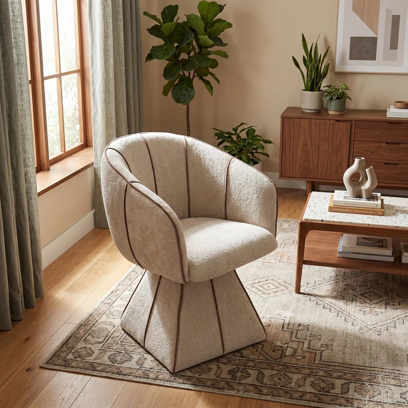Fauteuil pivotant 360° en chenille beige clair dossier haut 56x54x74,5cm FLEX CONCRETE STYLE