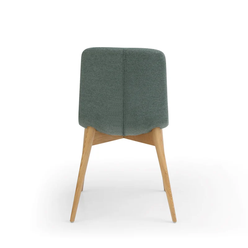 Chaise repas tissu vert pied en frêne naturel