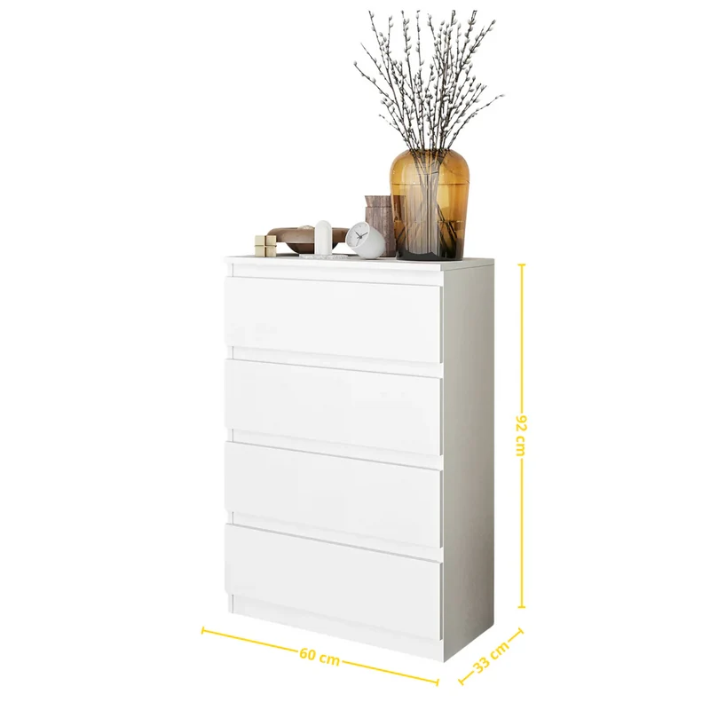 GABRIEL - Commode 4 Tiroirs - Table de Chevet Buffet - H92cm L60cm P33cm (Blanc)
