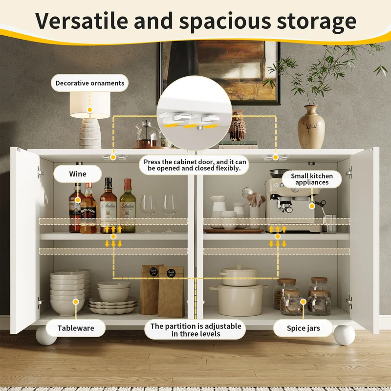 Buffet moderne blanc motif U 120x35x71cm ALIGNLNE