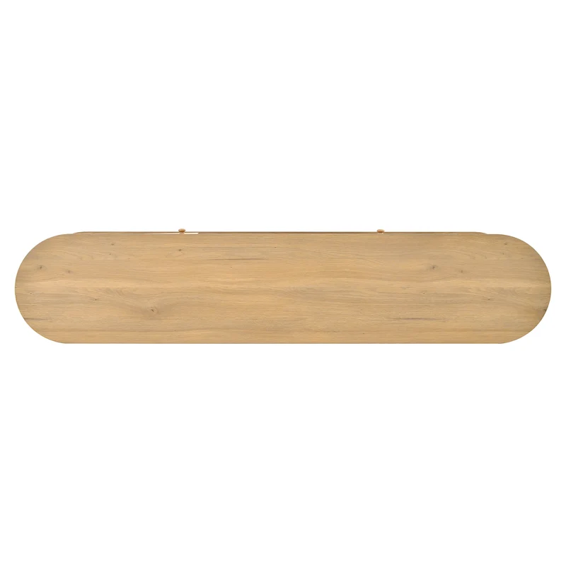 Meuble TV effet bois claire ovale tiroir en rotin 2 portes coulissantes 175x36x51cm ALIGNENO
