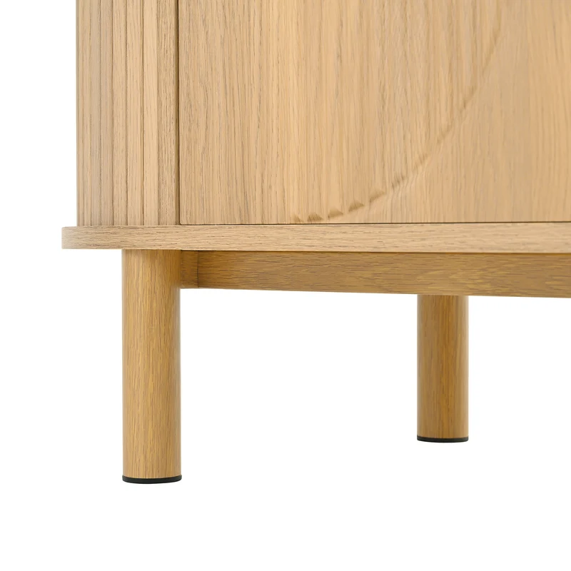 Meuble TV effet bois claire ovale tiroir en rotin 2 portes coulissantes 175x36x51cm ALIGNENO