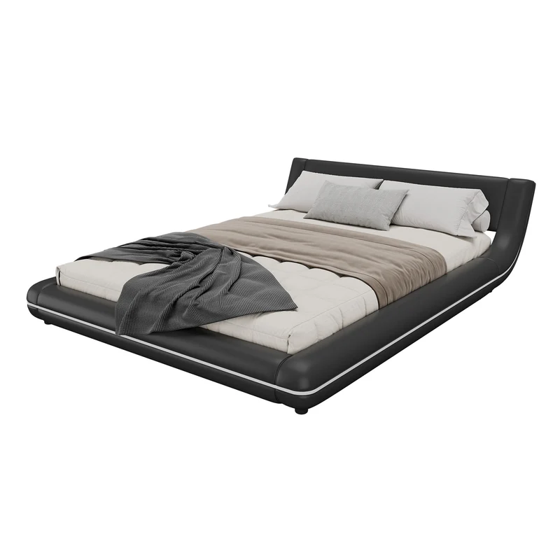 Lit double plateforme PU noir avec éclairage LED 140x200 cm LUNALA