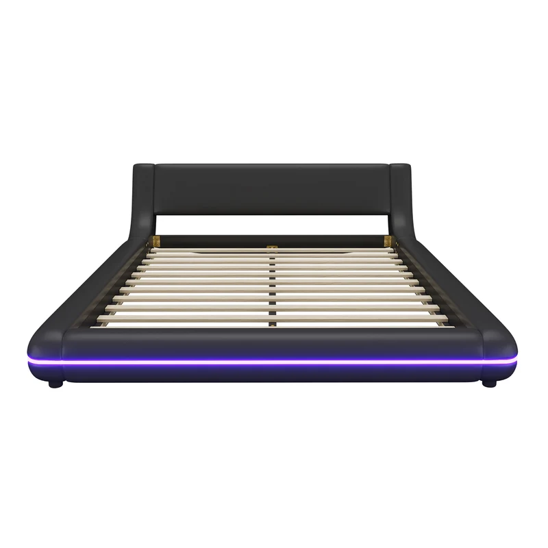 Lit double plateforme PU noir avec éclairage LED 140x200 cm LUNALA