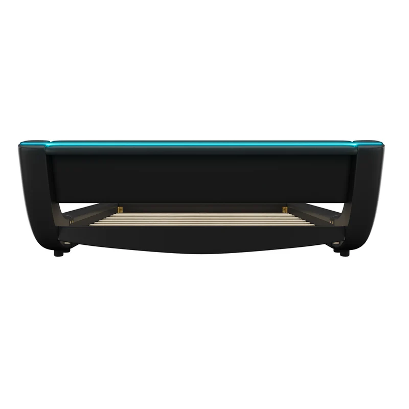 Lit double plateforme PU noir avec éclairage LED 140x200 cm LUNALA