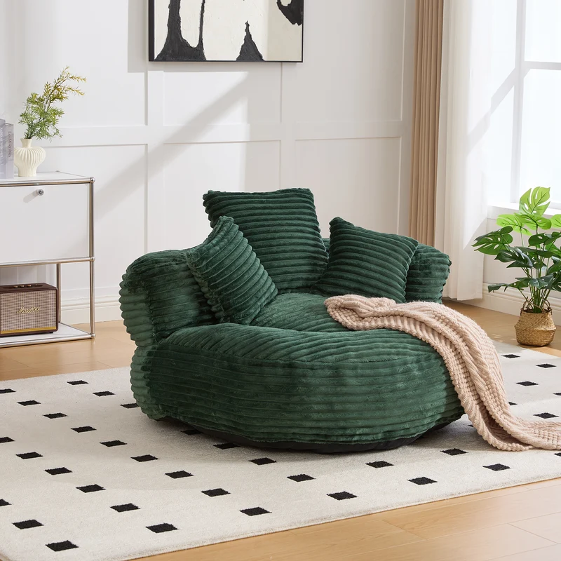 Canapé chauffeuse fauteuil rond en velours côtelé chenille vert olive fauteuil lounge KAMECONE