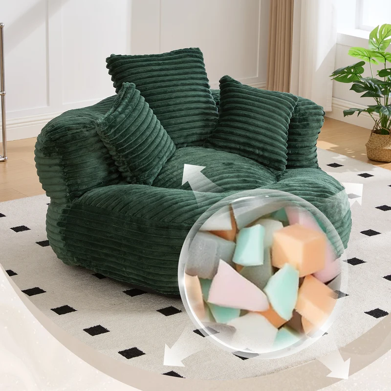 Canapé chauffeuse fauteuil rond en velours côtelé chenille vert olive fauteuil lounge KAMECONE